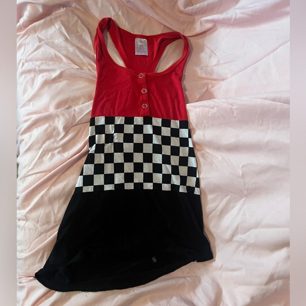 red black and checkered pattern tank top